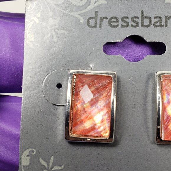 2/$30 Silver tone, Salmon color Rectangle Shape Stone Teardrop Earrings Jewelry - Picture 8 of 8